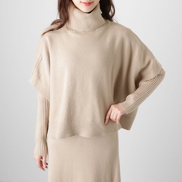 クルーネック ニットワンピース & プルオーバー 女性 レディース トップス スカート ドレス セーター 秋 冬 ロング マキシ丈 体型カバー ゆったり レイヤード 重ね着 セットアップ アン