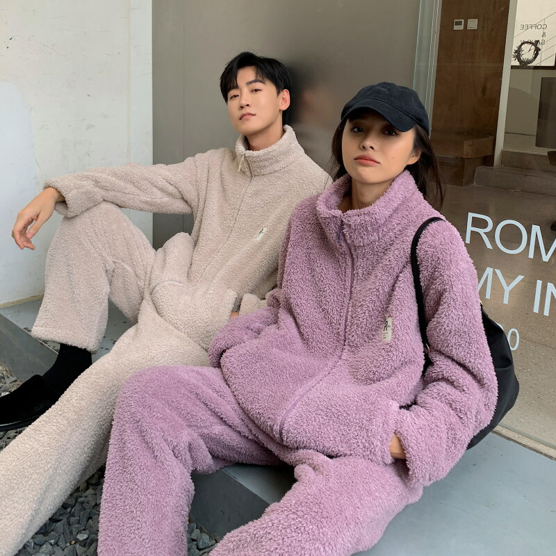 ルームウェア 男女兼用 部屋着 もこもこ パジャマ レディース 着る毛布 ジップアップ ふわもこ 厚手 ナイトウェア ペアルック ハイネック メンズ 冬 前開き ポケット付き 長袖 ゆったり 温活 も